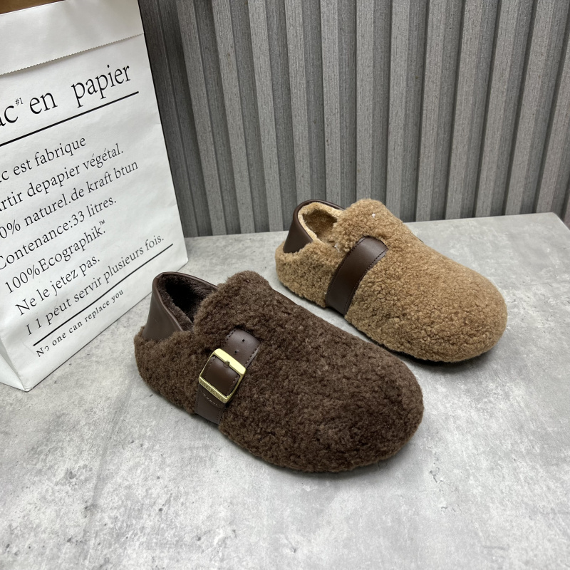 断码处理女鞋2025秋冬款圆头套脚平底复古勃肯鞋轻便毛毛保暖棉鞋