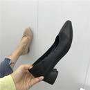韩版 2024春新款 处理真皮女鞋 断码 尖头浅口工作牛皮气质粗跟女单鞋