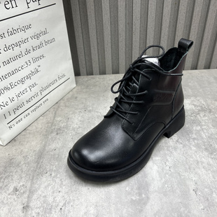 侧拉链黑色马丁靴英伦短靴40 新款 厂家断码 处理真皮女靴2025秋冬季
