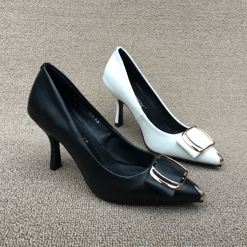 新款断码处理真皮高跟尖头女单鞋