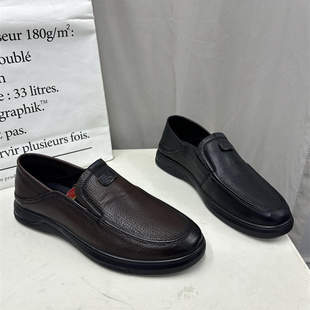 新款 2025春季 软底圆头套脚牛皮时尚 男皮鞋 断码 单鞋 处理真皮男鞋