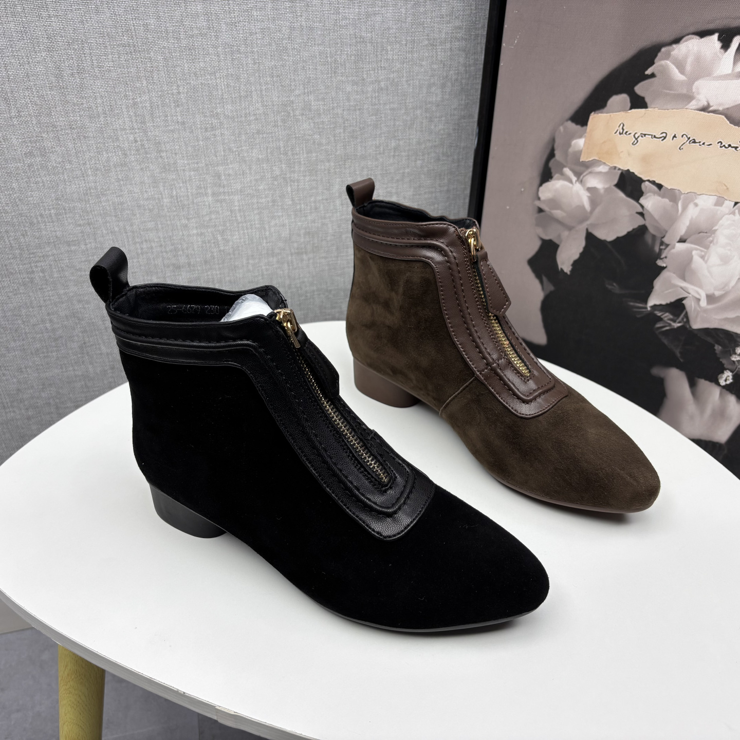 尖头前拉链时尚单靴断码处理真皮女靴2025秋冬季新款低跟优雅短靴