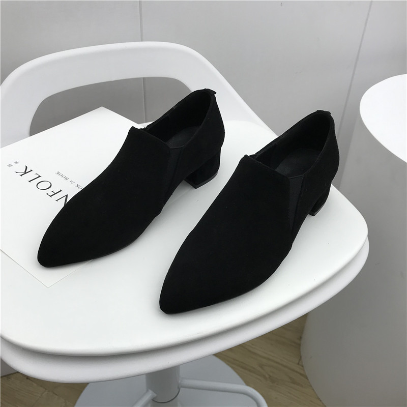 断码磨砂皮优雅风粗跟显瘦女单鞋