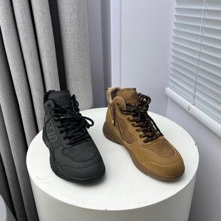 学院风高帮鞋 厂家断码 圆头系带绒里薄款 2025秋冬新款 处理真皮女鞋