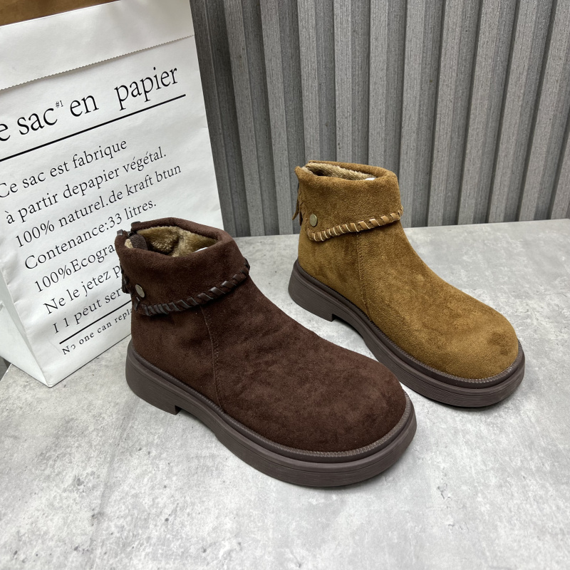 厂家断码处理女靴2025秋冬季新款低跟英伦户外厚绒保暖时尚女棉靴