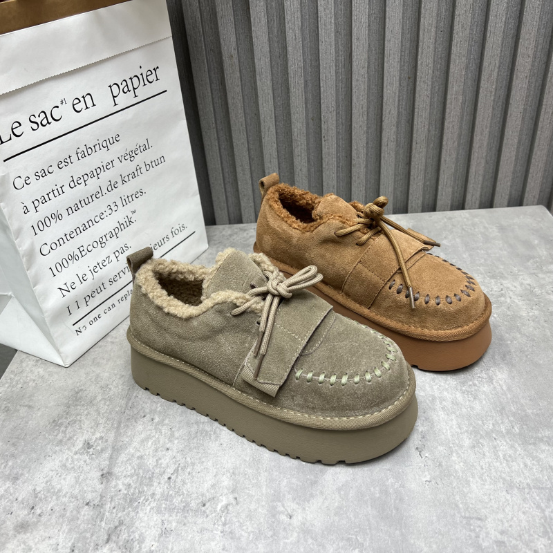 断码处理真皮女鞋2025秋冬款厚底深口低帮勃肯鞋复古加绒女棉鞋