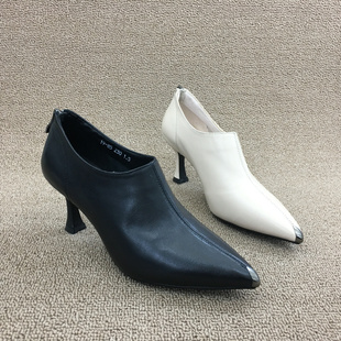 金属尖头细跟高跟深口软皮牛皮女单鞋 处理真皮女鞋 断码 2025春新款