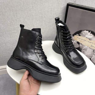 时尚 真皮女鞋 圆头系带舒适防滑牛皮女短靴 处理2023冬新款 厂家断码
