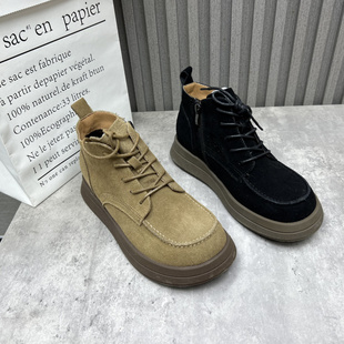 户外时尚 新款 平底防滑英伦马丁靴单靴 处理真皮女靴2025秋冬季 断码
