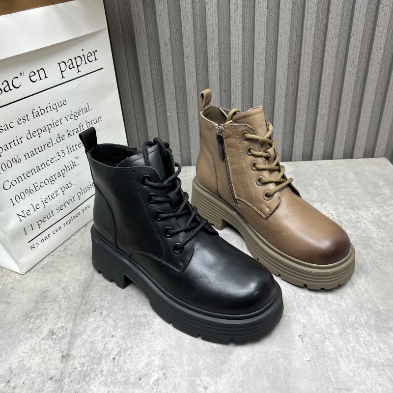断码处理真皮女靴2025秋冬季新款侧拉链中跟户外单靴英伦风马丁靴