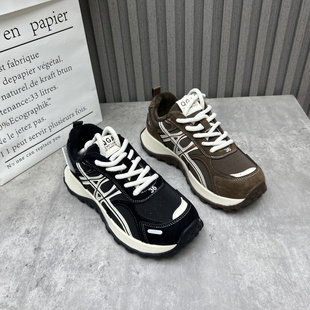 处理女鞋 加绒保暖运动老爹鞋 2025秋冬季 圆头系带厚底韩版 新款 断码