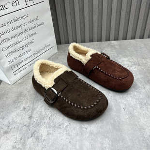 圆头套脚软底复古乐福加绒勃肯鞋 工厂断码 新款 2025秋季 处理女鞋