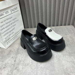 英伦风粗跟圆头套脚乐福舒适女单鞋 新款 2025秋季 工厂处理真皮女鞋