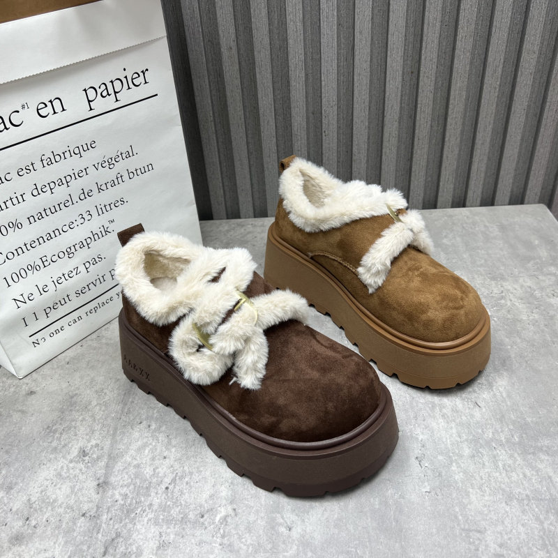 工厂断码处理女鞋2025冬款厚底增高复古魔术贴加绒保暖棉鞋勃肯鞋