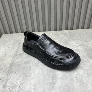 单鞋 断码 圆头套脚软底青年帅气黑色男皮鞋 2025秋新款 处理真皮男鞋