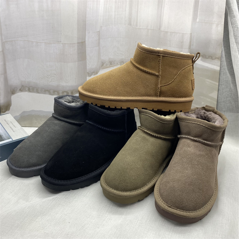 圆头牛反绒加绒保暖雪地靴女