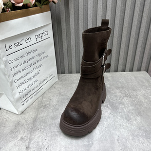 英伦皮带扣中跟加绒保暖马丁靴棉靴 新款 厂家断码 处理女靴2025冬季