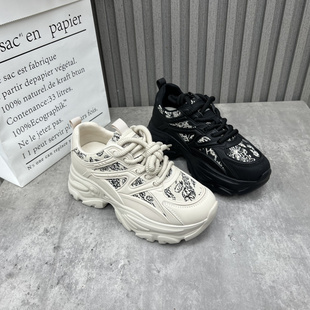 国风潮流松糕厚底增高老爹鞋 厂家断码 新款 2025春季 处理真皮女鞋