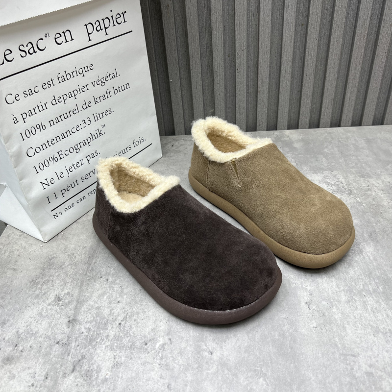 断码处理真皮女鞋2025秋冬款平底圆头套脚复古厚绒保暖时尚40棉鞋