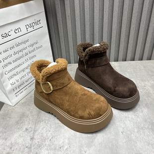 侧拉链厚底加绒保暖棉靴时尚 新款 百搭雪地靴 处理女靴2025冬季 断码