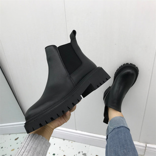 时尚 处理真皮女鞋 厚底耐磨牛皮加绒烟筒靴 断码 切尔西靴女2024冬季