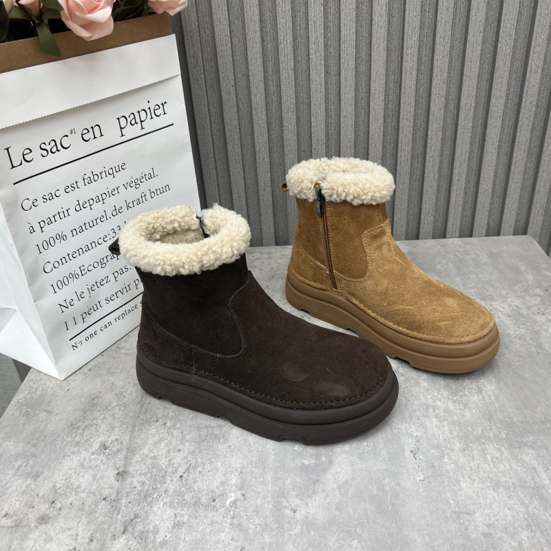 断码处理真皮女靴2024冬季新款侧拉链厚底户外棉鞋厚绒保暖雪地靴