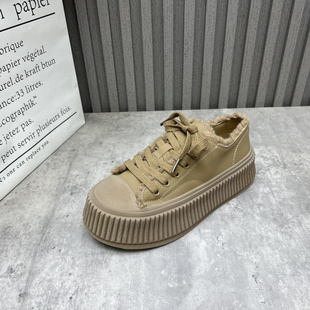 处理女鞋 圆头系带加绒保暖女板鞋 2025秋季 厚底韩版 新款 清仓断码