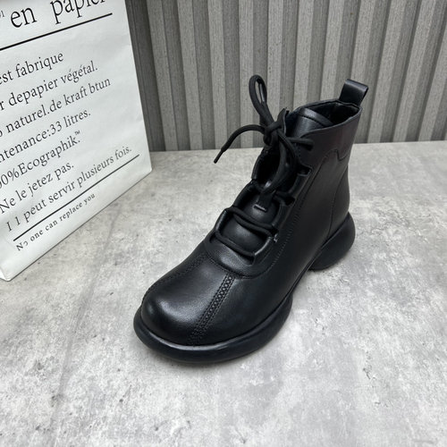 厂家处理真皮女靴2025冬季新款低跟侧拉链户外加绒保暖防寒马丁靴