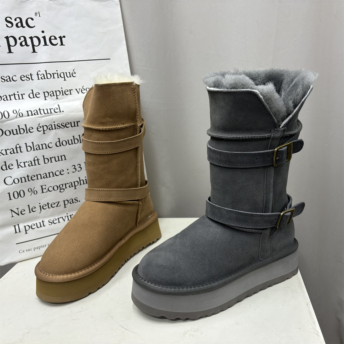 断码处理真皮女靴2025冬季新款厚底皮毛一体中筒防寒棉靴雪地靴40