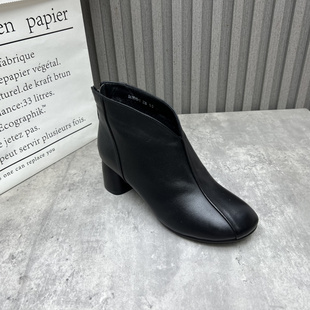 粗跟中跟加绒保暖时尚 新款 女短靴 处理真皮女靴2025秋冬季 清仓断码