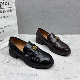 2025春季 女单鞋 新款 软皮潮款 圆头套脚低跟乐福鞋 工厂处理真皮女鞋