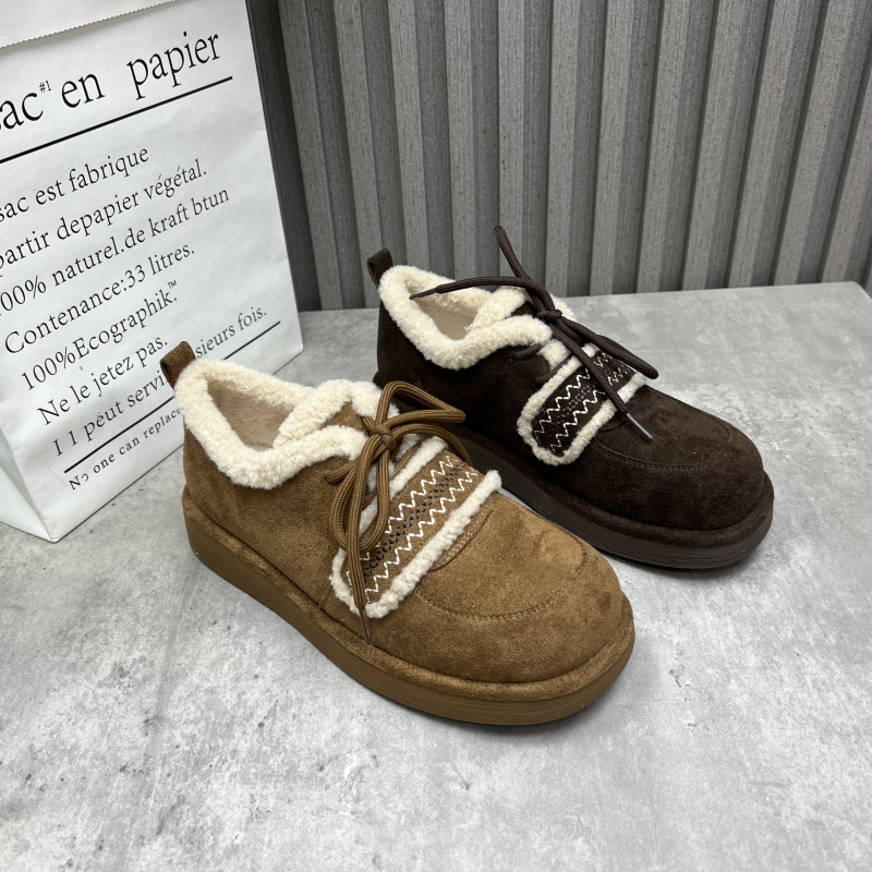 工厂断码处理女鞋2025冬款圆头系带平底复古加绒保暖勃肯鞋女棉鞋