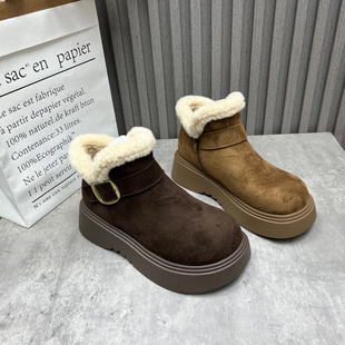 侧拉链厚底时尚 新款 百搭加绒保暖雪地棉短靴 处理女靴2025冬季 断码