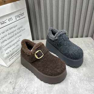 棉鞋 工厂断码 厚底增高深口低帮复古加绒勃肯鞋 2025秋冬款 处理女鞋