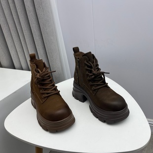 侧拉链防水台高跟英伦马丁靴 新款 厂家断码 处理真皮女靴2025秋冬季