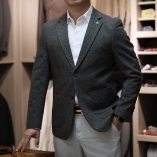 罗伦贝蒙商务绅士风男士咖色休闲西服单西外套免烫绵羊毛西装8606