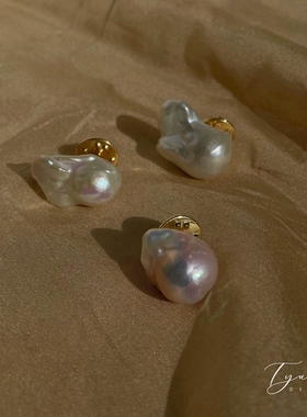 TYUSHA气质款/法式复古极光天然大巴洛克珍珠胸针百搭防走光扣