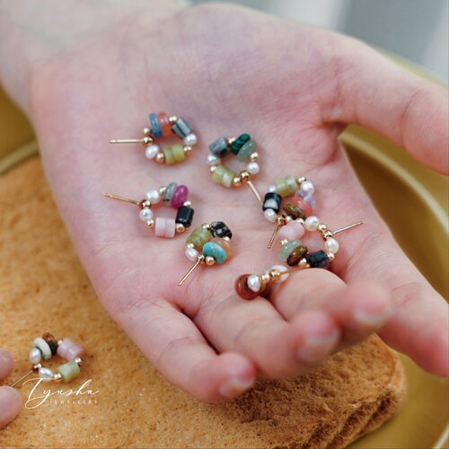 TYUSHA巴洛克珍珠天然石多宝耳钉