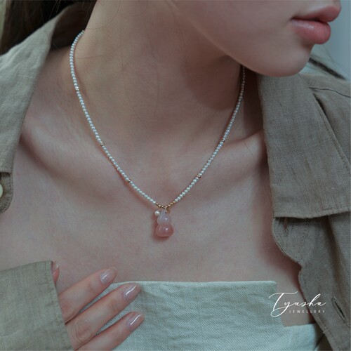 TYUSHA粉葫芦金丝玉吊坠珍珠项链