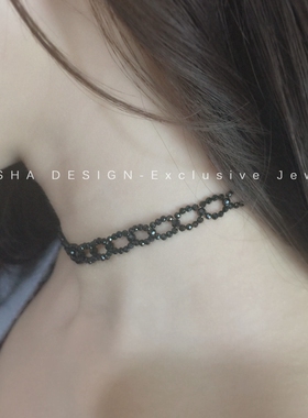 TYUSHA mini同心圆天然黑色尖晶石项圈项链chocker14k注金包金女