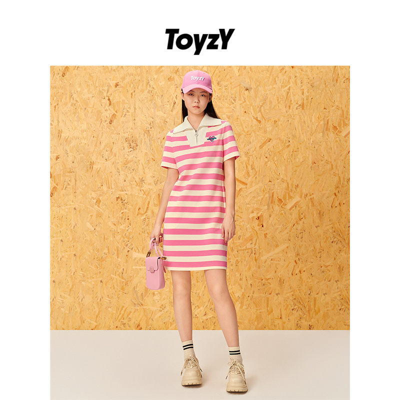 ToyzY【博主同款】春夏季多巴胺撞色polo领连衣裙女短款
