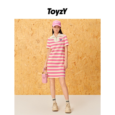 ToyzY【博主同款】春夏季多巴胺撞色polo领连衣裙女短款