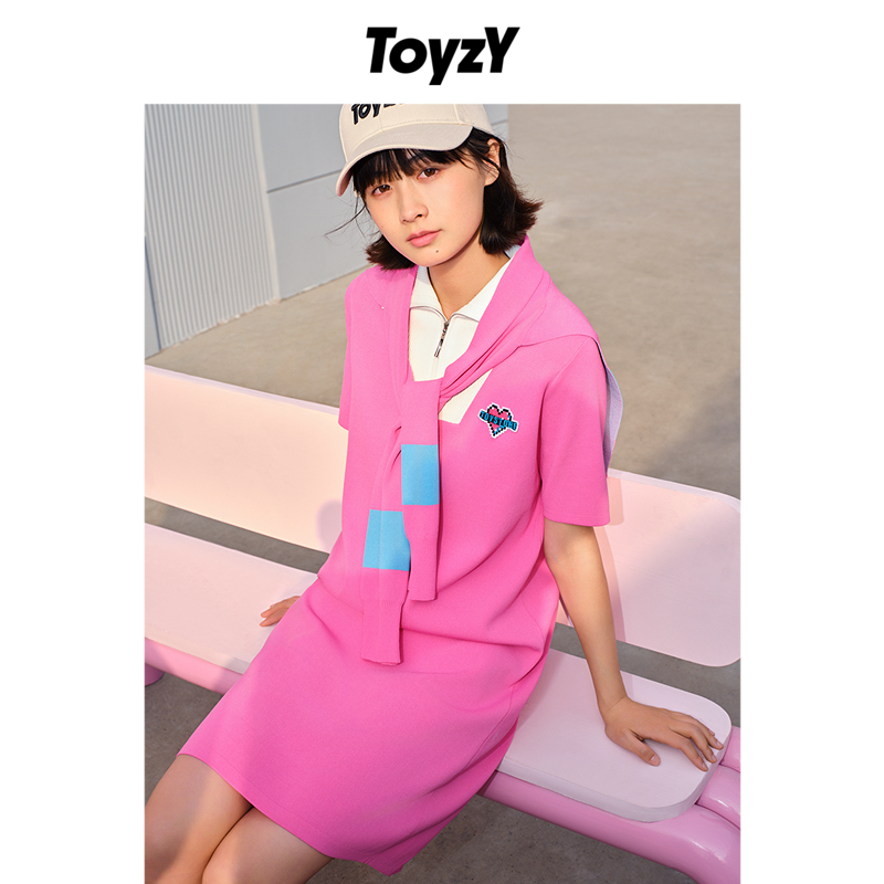 ToyzY【胡可同款】夏季polo翻领短袖连衣裙（含针织披肩）