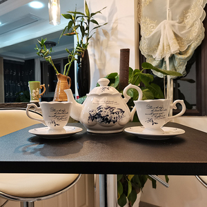 dayspring蓝玫瑰陶瓷咖啡壶组 英式下午茶杯碟 欧式经典茶壶套装