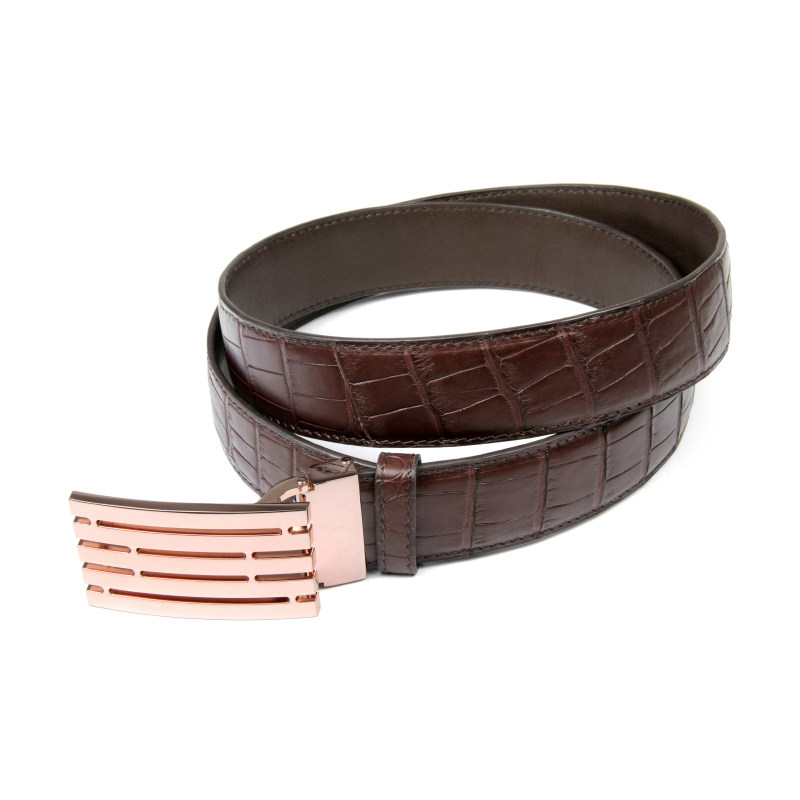 聚变手工皮具高端定制棕色美洲鳄鱼皮竹节纹真皮男士休闲腰带皮带