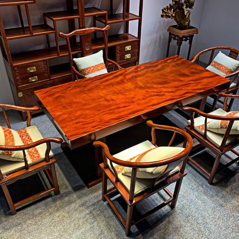 鼓歌 红塔利实木大板桌巴花整板茶桌红木茶几巴西花梨木茶台椅子