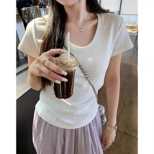 不勾絲 抗起球 純欲U領(lǐng)T恤 門店24&9巨顯瘦優(yōu)可絲螺紋 D40064