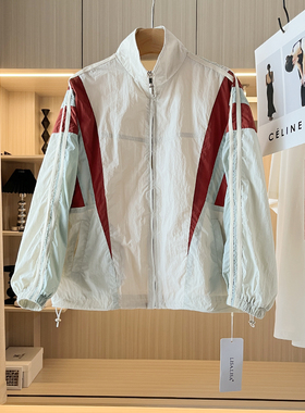 特！欧版宽松显瘦撞色立领女款休闲外套l41489