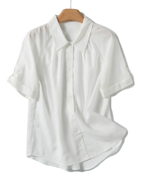 门店26&9！冰感天丝衬衫」莱赛尔微宽松百搭短袖T恤上衣女 L43164