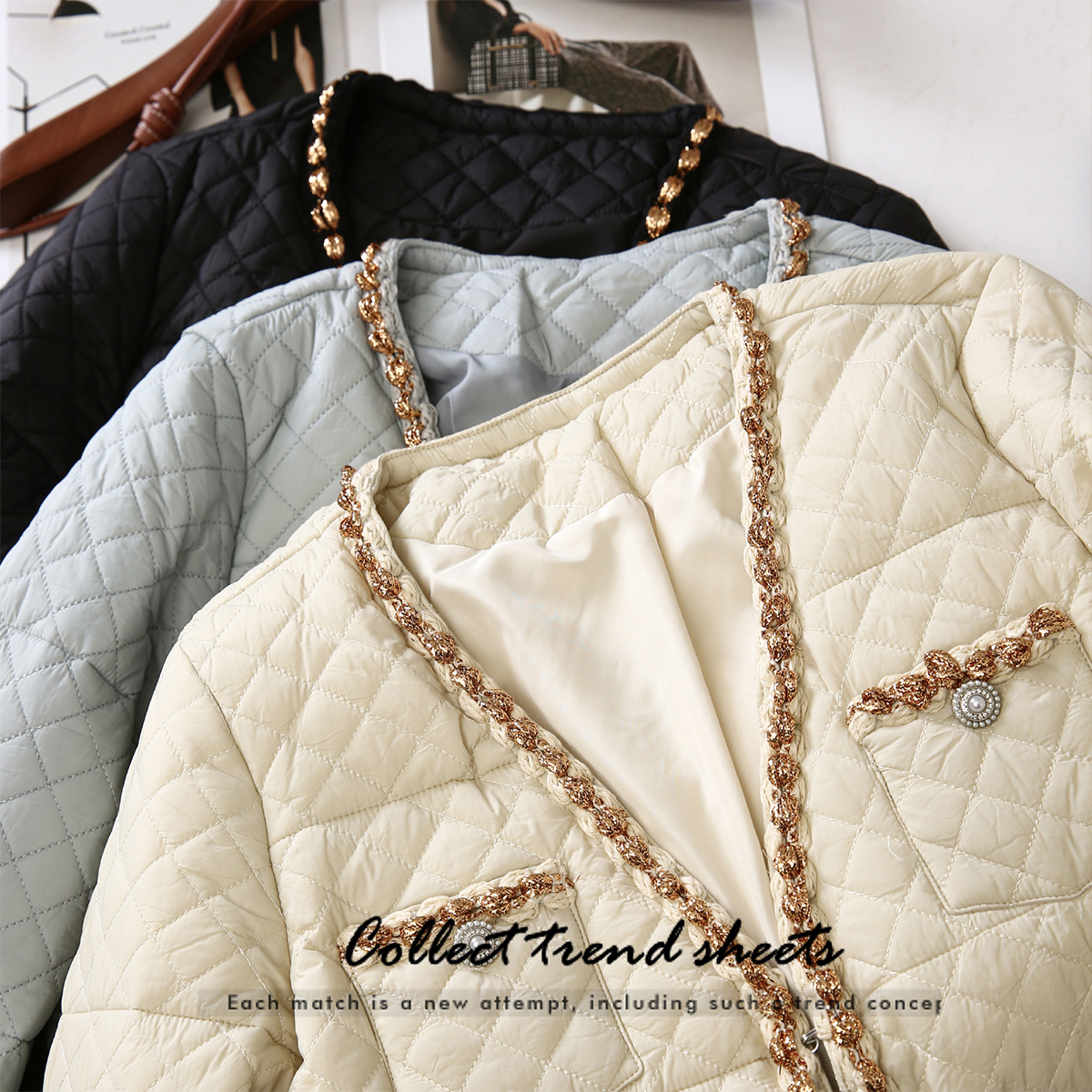 特！线下41&9高端品质~轻薄舒适亮丝小香风菱格鸭绒羽绒服L70590